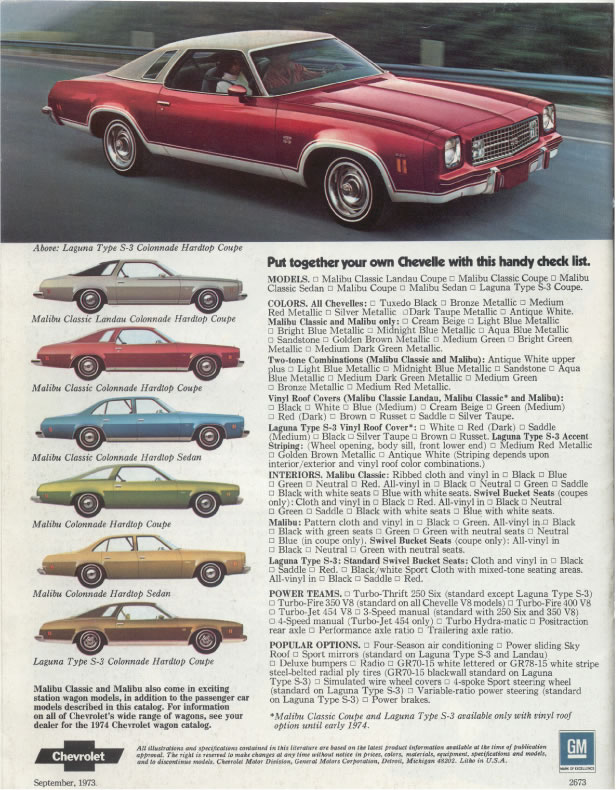 1974 Chev Chevelle Brochure Page 1